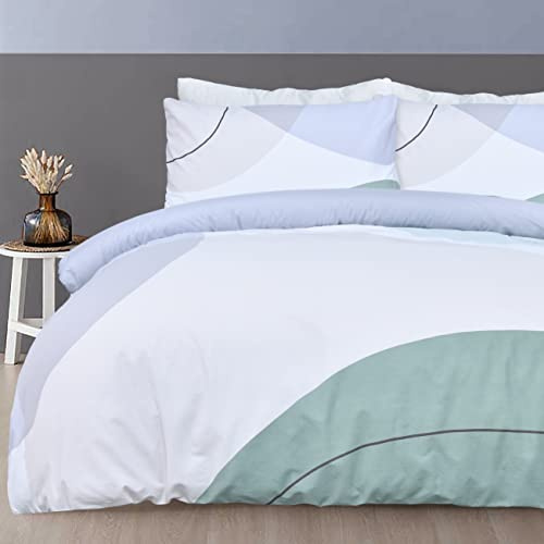 Sleepdown Übergroße geometrische Paneele, Blaugrün, wendbar, Bettbezug, Bettdeckenbezug, Kissenbezüge, Bettwäsche-Set, weich, pflegeleicht – Einzelbett (135 cm x 200 cm)