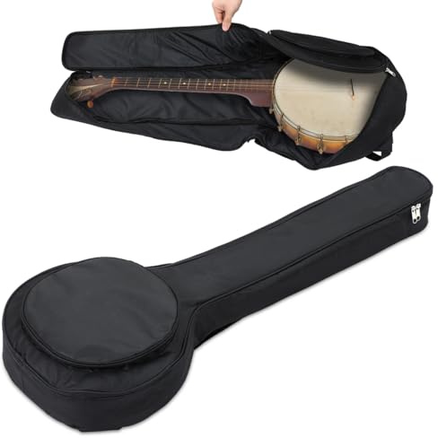 Banjo Gigbag Banjo Case: Black Kmise Carrying Gig Bag Interior Padded Hardshell for String Full Size Resonator Banjos