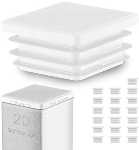 EMFA Lamellenstopfen 10x10 mm Weiß für Vierkantrohre, 20 Stück | Rohrstopfen, Vierkantstopfen, Rohrabdeckung, PE-Kunststoff