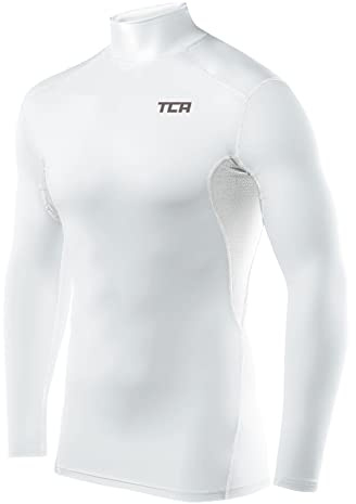 TCA Camiseta Interior Manga Larga HyperFusion de Compresión para Hombres - Blanco Cuello Alto, XL