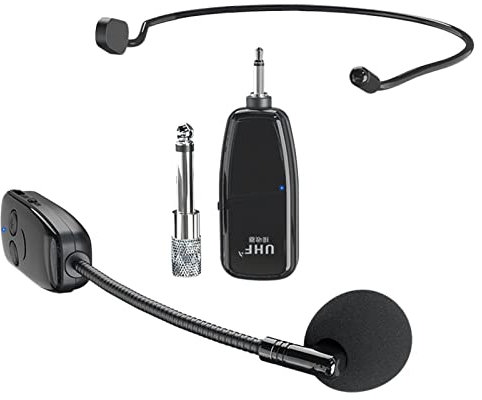 Voiakiu 10 Auriculares inalámbricos con micrófono - Auriculares con micrófono inalámbrico UHF | Trabajo Amplificador Voz 6H, Rango 160 pies Micrófono UHF Auriculares Altavoces