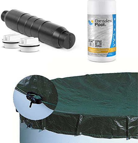 Pool Winter Set Klassisch 1+ für Aufstellbecken rund 250 cm Abdeckung + 1x Skimmer Eisdruckpolster + 2X Winterkappen + 1x 1 L Winterschutz