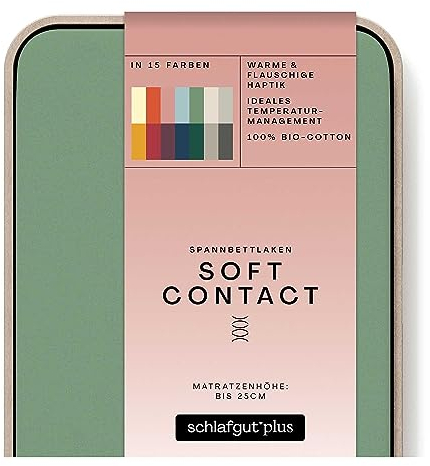 schlafgut Soft Contact Spannbettlaken bis 200x200cm, Green Mid aus 100% Biobaumwolle wärmend