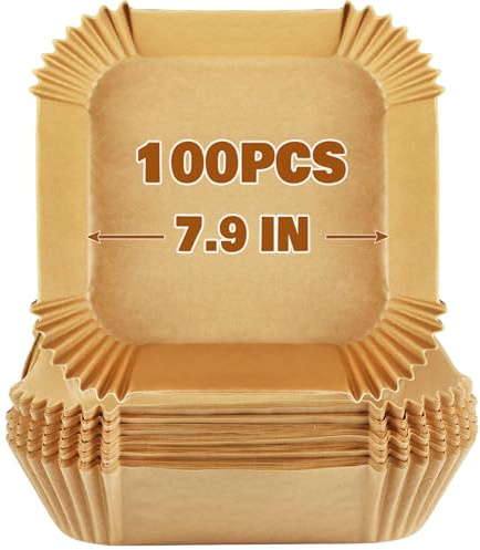 YQL Parchment Paper for Air Fryer 5L - 7.5L, 7.9inch Air Fryer Liners Square 100PCS, Non Stick Airfryer Accessories Disposable Sheets for Philips/COSORI/Ninja/Tefal/Tower/Instant Vortex/Uten/Chefman