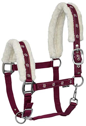 Start Pferdehalfter, Halfter für Pferde, Halfter Cob mit Kunstfell, Halfter Pferd, Halfter mit Fell Schwarz, Pferde Halfter Warmblut, Vollblut, Pony Halfter (Bordeaux, Cob (Vollblut))