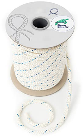 HonuNautic Ankerleine 30 m | 8mm Durchmesser | weiß mit blauem Kennfaden | 1050 kg Bruchlast | Polyester auf Spule | Boot Yacht Schiff Festmacher Tau Tauwerk