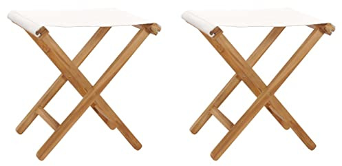 ZQQLVOO Sedie Pieghevoli 2 pz in Legno di Teak e Tessuto Bianco Crema,Sedie da Giardino, Sedie da Pranzo, Sgabelli Cucina, Sgabelli da Bar per Giardino, Sala da Pranzo o Patio.