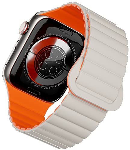 PZOZ Silicone Strap Compatible with Apple Watch 38mm/40mm/41mm,Magnetic Breathable Sweatproof Replacement Band for iWatch 8/7/SE/6/5/4/3/2/1 Women Men（Silver Gray+Orange）