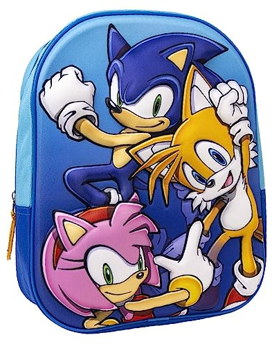 Schulrucksack Sonic-Mit Reißverschluss-25x31x10cm-Kinderrucksack mit 3D-Elementen-Gepolsterter Schultergurt-Original in Spanien Designed