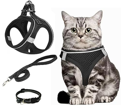 Verstellbares Katzengeschirr Ausbruchsicher,Katzengeschirr mit Leine Ausbruchsicher Geschirre Halsbänder & Leinen für Katzen Atmungsaktive Reflektierend Geschirr Set für Outdoor Training Gehen(XS)
