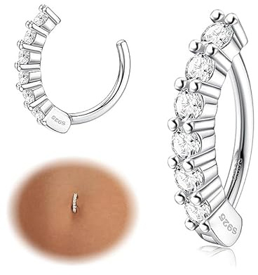 KRFY 14 G Anillos para el Ombligo para Mujeres de Plata Esterlina 925 Hipoalergénico Clicker Piercing Ombligo Cubic Zirconia Paved Invertir Anillos Ombligo Body Belly Piercing Joyería