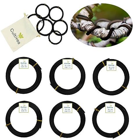 CULTIVEA® Filo per bonsai, set di 6 rotoli di filo di alluminio - 1,0mm/1,5mm/2,0mm/2,5mm/3,0mm/4,0mm - Legatura anticorrosione per bonsai, attrezzi per giardinaggio indoor - bonsai, piante, alberi