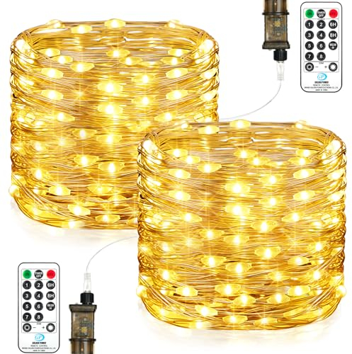 Vacoulery Lichterkette Innen mit Stecker, 23M 200 Led lichterketten Außen Strom, Wasserdicht Timer 8 Programm für Außen Innen weihnachtsbaum Hochzeit Halloween Zimmer Party Deko (2 Stück, Warmweiß)