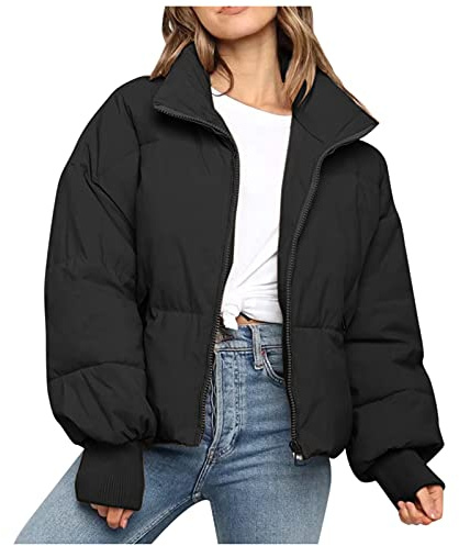 Generisch Damen Winterjacke Puffer Jacke Full Zipper Gesteppte Daunenjacke Leichte Steppjacke Frauen Dicke Winter Jacke für Teenager Mädchen Warm, Kurz, Outdoor, mit Stehkragen und lockerer Passform