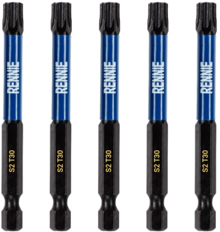 Rennie Tools T30 TX30 Schlagschrauber-Bit-Set, 75 mm lang, 5 Stück | Robustes magnetisches Torx-Schraubendreher-Bit-Set. Schwarzoxidbeschichtete Torx-Schlagschrauber-Bits. Torx Bit Set