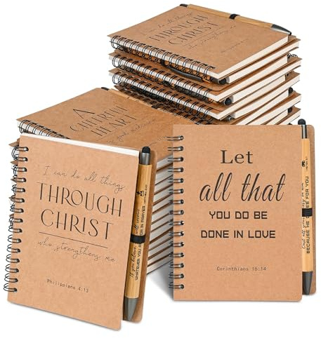 INSADA 30 Sets Bulk Christian Spiral Notebooks with Bamboo Pen Prayer Journal, Small Lined Notepad (5.43”x4.33”) - christian Gifts for Church Members, Bible Study Groups & Church Families