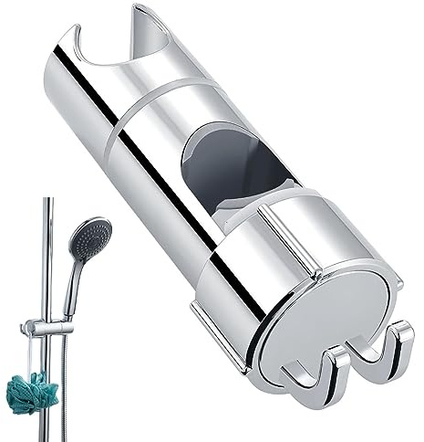 WUBAYI Soporte universal para alcachofa de ducha con 2 ganchos, para 16-27 mm, cromado + ABS, soporte de cabezal de ducha de repuesto, fácil instalación para barra deslizante