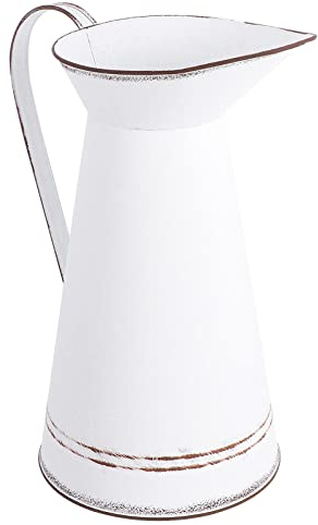 Sosoport Pichet À Fleur Galvanisé Vase Rustique Chic Pichet À Fleur De Style Français À Lait Vintage en Métal avec Poignée Vase À r Décoratif pour La Maison Ferme 28 Cm