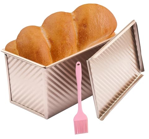 TOATELU Stampo per Pane con Coperchio Antiaderente, Spazzola in Silicone, Stampo Rettangolare in Alluminio per Cottura Pane Tostato