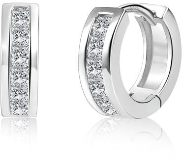 ALEXCRAFT Créoles Petite Argent 925, Boucles d'Oreille Huggie Zircon, Chunky, Simple, Épaisses, Brillant, Géométrique, Hypoallergéniques, Femme, Homme, Bijoux Cadeaux