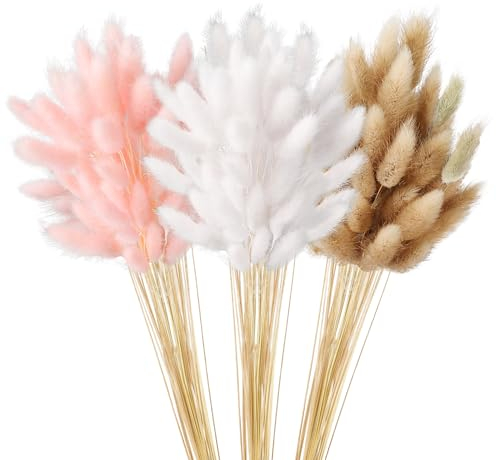 BYZESTY Getrocknete Pampasgrasdekoration, 180 Stück Natürlich, Rosa, Weiß Pampasgras Getrocknet Trockenblumen, Hochzeit, Wohnzimmer, Schlafzimmer