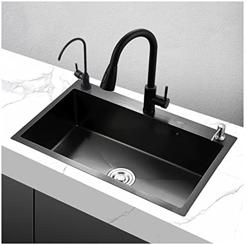 Doppeltes Edelstahl-Einzelbecken-Waschbecken, kommerzielles Wandmontage-Handwaschbecken mit Wasserhahn und Seifenspender für Küche, Bar, Bauernhaus (Farbe: A, Größe: 50 x 40 cm) (B 60 x 45 cm)