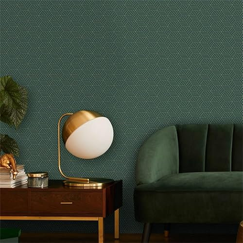 Selbstklebende Tapete Dunkelgrüne Streifen Tapete Klebfolie Für Küche Schlafzimmer,Wasserfest Tapete Selbstklebend, Wandverkleidung Vinyl Diy Abnehmbar Tapeten,Statische Tapete 40X250CM