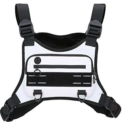 FTCYCRU Outdoor Running Chest Bag for Men and Woman with Extra Storage, Water Resistant Sports Chest Pack Lightweight Running Vest Rigs for Workouts Cycling Hiking (White)