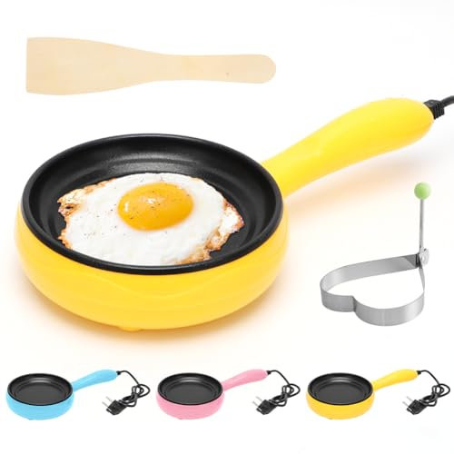Tutamaz Sartén pequeña eléctrica 220 V mini sartén multifuncional sartén frita panqueques huevos con revestimiento antiadherente y espátula de madera para tortilla hamburguesa carne