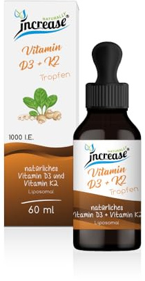 Liposomale Vitamin D3 + K2 Tropfen hochdosiert - (240.000 I.E Vitamin D3 pro Packung) 1000 I.E. pro Tagesdosis - MCT Öl - Hohe Bioverfügbarkeit