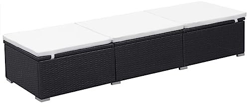 HETFTJN Liegesessel Strandstuhl Balkonmöbel Saunaliege - Sonnenliege mit Auflage Poly Rattan Schwarz für Garten Balkon Camping Outdoor