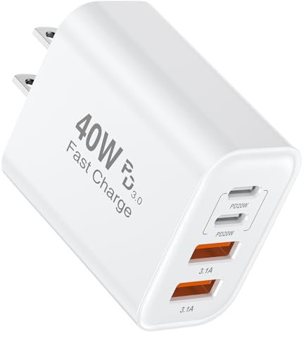 USB C Ladegerät, 40W 4-Port USB Ladegerät Block mit USB-C und USB-A,Dual Port PD+QC PD Power Adapter Schnellladegerät Netzteil für iPhone 16/15/14/13/12/11/Pro Max/XS/XR/8/7/Samsung/Tablet