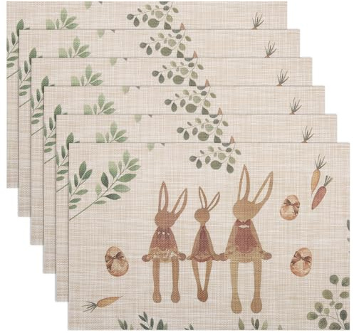 Banchif Abwaschbar Doppelseitig Tischsets 6er Set, Osterei Cartoon Hase Tischdeko Ostern Frühling Bankett Platzsets Urlaub Dekorative Tischsets Saisonal Platzsets Beige