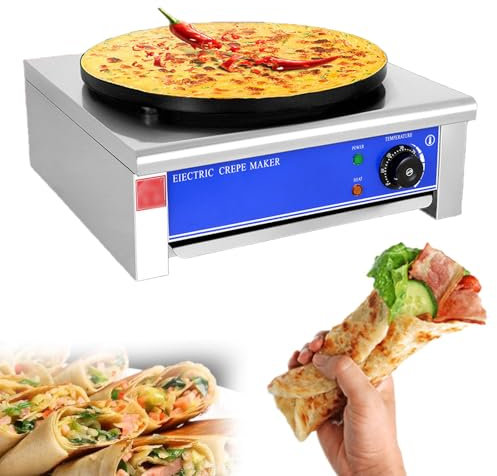CWCQGH Máquina para Hacer Crepes eléctrica, máquina para Hacer panqueques Grandes, Plancha para Crepes, máquina Comercial eléctrica Individual para Hacer Crepes, roti, Tortillas y Pan Plano