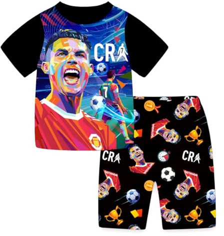 TONGQUD Boys 2Pcs Pajamas Set Short Sleeve Ronaldo No.7 Fans Nightwear Summer Cotton Sleepsuit Pyjama Set Soft Pjs Set (UK, Age, 8 Years, 9 Years, Regular, RED02)