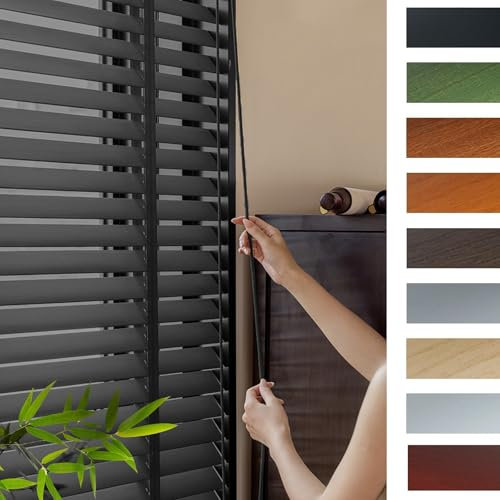 Jalousie Holzjalousie Jalousien Verdunkelung 50mm Lamellen, Sichtschutz Vorhänge 30/60/80/100/120/160cm, Wärmedämmung Jalousette, Massivholz Jalousetten Für Innen Sonnenschutz(Schwarz)