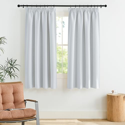 PONY DANCE Tende Termiche Isolanti Tenda Oscurante per Finestre Piccole Curtains Corte con Fettuccia Metodi di Sospensione Multipli 2 Pezzi L140 x A145 cm, Bianco Grigiastro