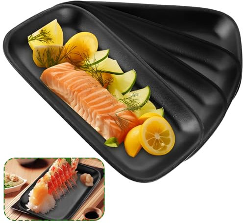 DAJAVE 8 piatti da portata neri 10 x 15 cm in gres porcellanato, antipasti, piatti, rettangolari, nero opaco, vassoi da portata per feste, cibo, antipasti, insalate sushi