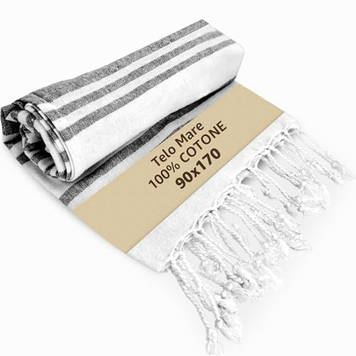 SONIT - Telo Mare Cotone Nero - Asciugamano Mare Leggero Antisabbia - Telo Cotone Leggero per Spiaggia, Pic-Nic e Viaggio - Asciugamano Salvaspazio