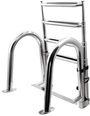 ZEEKYFOR Inboard 4-Step Telescoping Pontoon Boat Ladder Swim Pool Dock Yacht Ladder Folding, Stainless Steel Pontoon Ladder with 2 Handrails,5cm/2in Wide Step