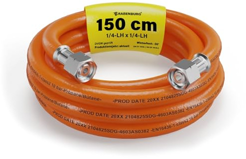 Gasschlauch 1,5m - Propangasschlauch Gasgrill Campingkocher - 1/4 LH | Gasschlauch Verlängerung - DVGW Gasanschlussschlauch - Gasflaschen Schlauch - Propan Butan - 10 bar - Wohnmobil