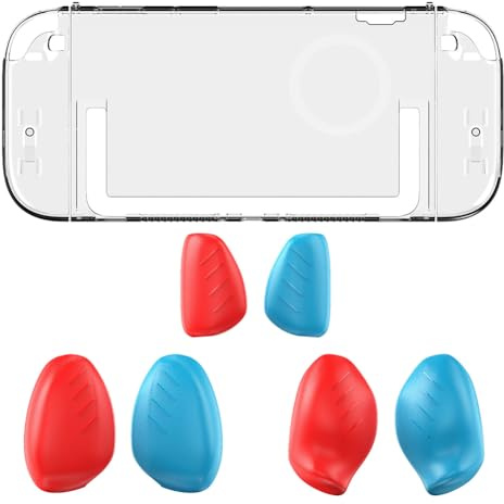 CRGANGZY PC Hard Case with Ergonomic Grip for Switch2 (Clear Blue Red Grip) (White Blue and red grip)