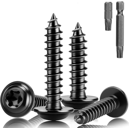 XRXYMQ Pack of 80 Flat Head Screws Stainless Steel M4 x 14 mm Wood Screws Torx A2 V2A Self Tapping Screws Black Self-Tapping Screws with Washer Screws for Acoustic Panels Vehicles Construction Sites
