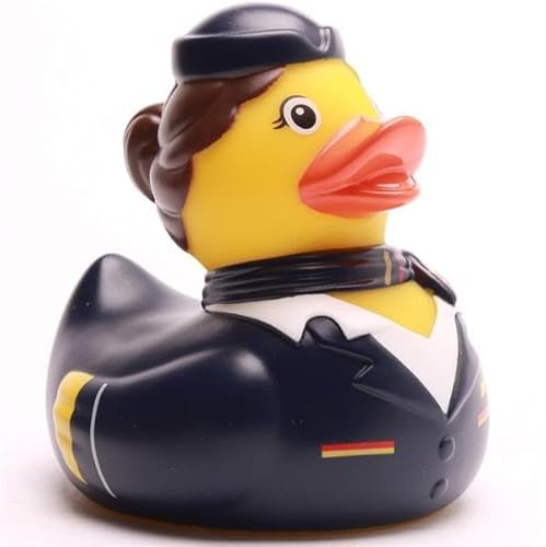 Duckshop I Variationen Badeente Stewardess I Quietscheente I Quietscheentchen L 9cm I Geschenk für Flugbegleiter I Präsent Sammler (Badeente Stewardess - Blauer Schal -)