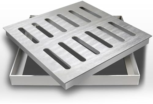 304 Stainless Steel Drain CoversSquare Outdoor Sewer Grates with Frame Decorative Gutter Cover for Garage and Concrete Drainage 25x25cm HeavyDuty RustResistant