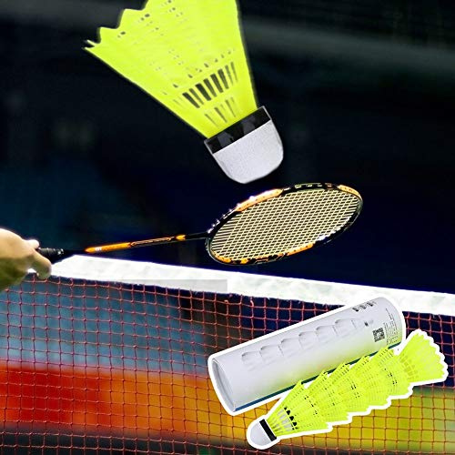 ZenithAur Outlast badmintonbollar i nylon med bärrör för utomhusträning och familjelek, med stabil flygning och medelhastighet, 6-pack gul