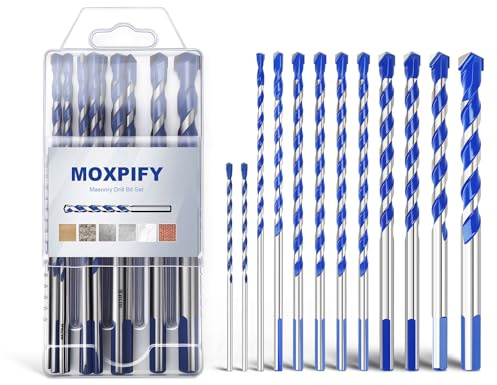 12pcs Impact Masonry Drill Bit Set Extra Long, 3/3/4/5/6/6/6/6/8/8/10/12mm | Tungsten Carbide Tip Concrete Drill Bits for Brick Wall Tile Porcelain, Tri. Shank