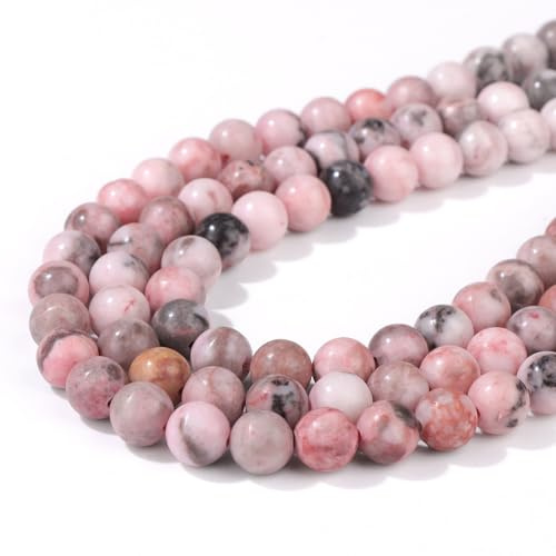 TESGADGETS 100 pezzi di perle naturali di diaspro zebrato rosa da 8 mm, perle sciolte rotonde per la creazione di gioielli, perle di cristallo per braccialetti, collane, orecchini