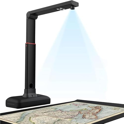 A2 Overhead Scanner, Large Format Book Scanner, 23MP High Resolution, Built-in High-Brightness LED Light, Auto Flatten and Fingerprint Removal Technologies, for Cards, Notes