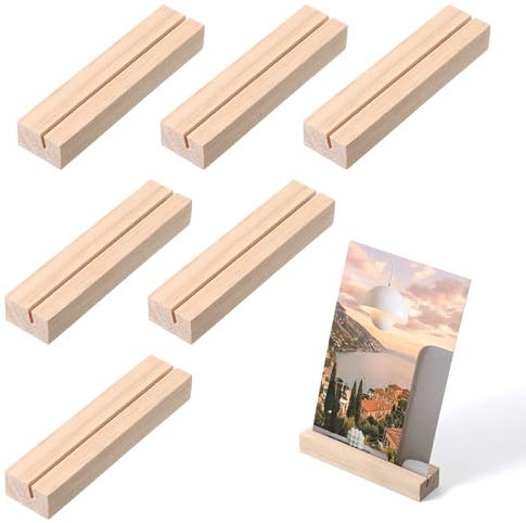 Aysatogc 6 Pcs Wood Place Card Holders, Wood Table Number Stands Wooden Acrylic Sign Holder Table Decor Table Number Stands Name Card Holder for Wedding, Ceremony, Home, Party, Decoration Holders